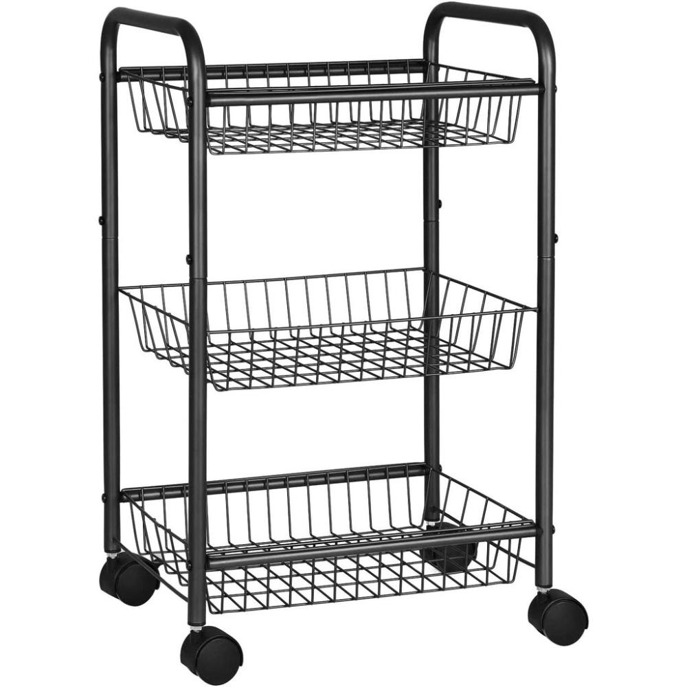 3-Tier Metal Rolling Cart on Wheels - Black