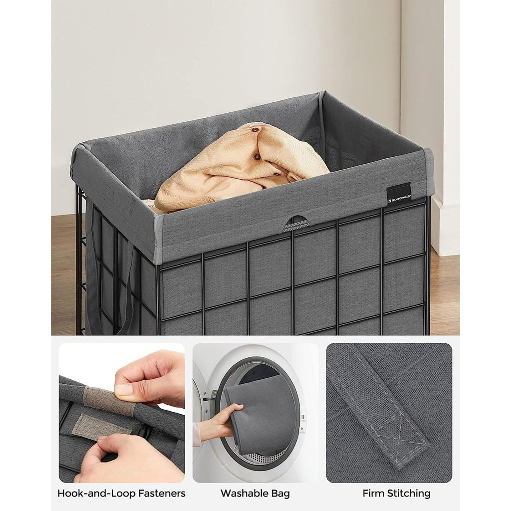 Laundry Hamper Metal Wire Frame 90L - Black and Grey