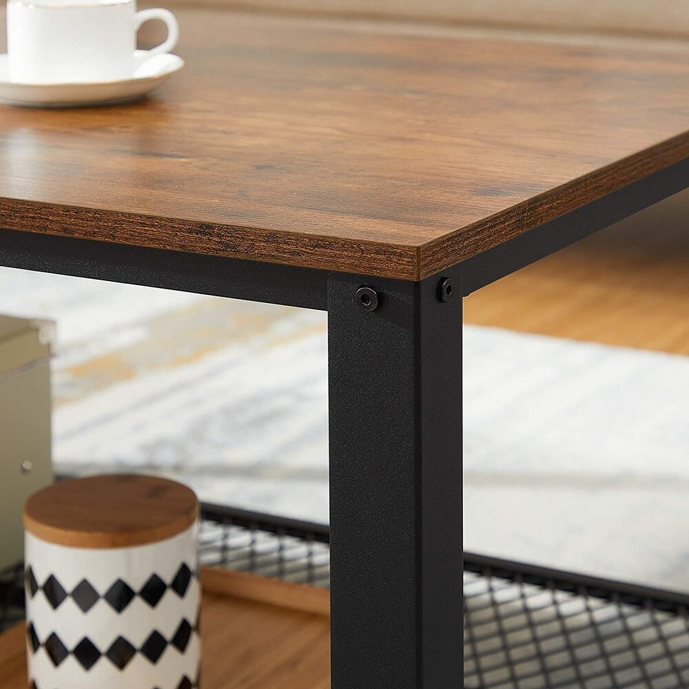 Coffee Table with Mesh Shelf - Rustic Brown