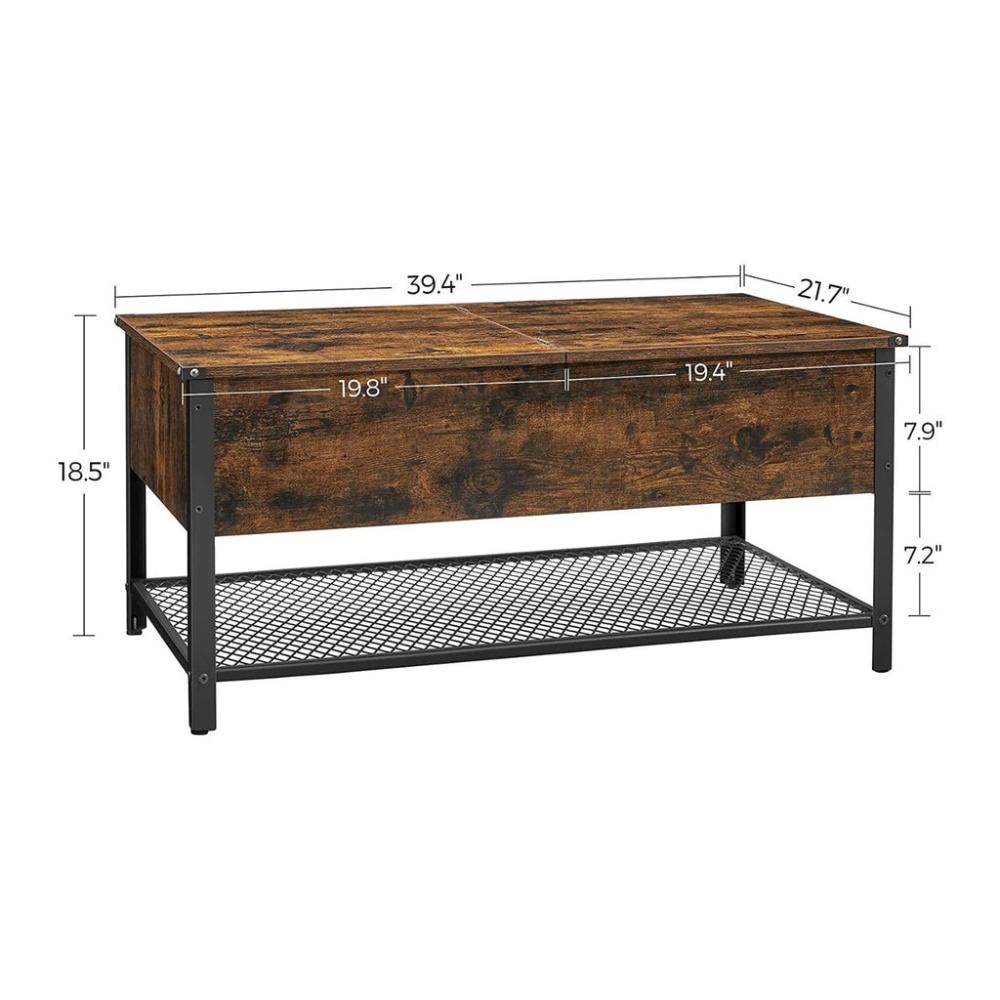 Coffee Table with Folding Top - Rustic Brown Black