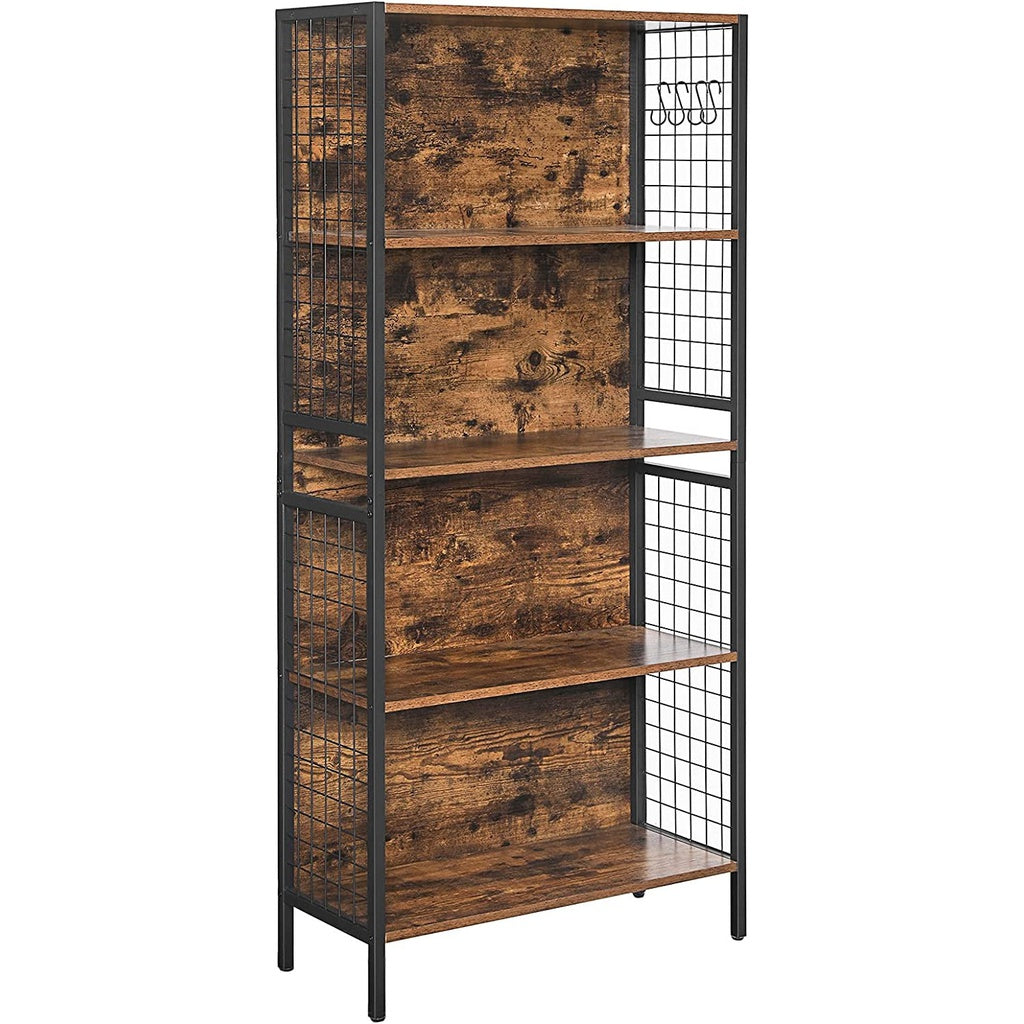 4 Tiers Bookcase Office Storage Shelf - Rustic Brown and Black