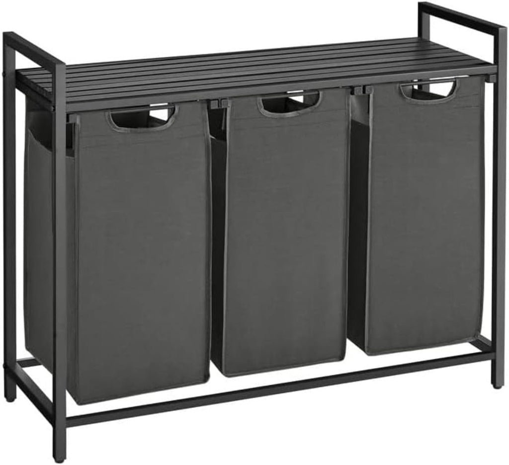 3 x 38L Laundry Hamper with Shelf - Black and Gray