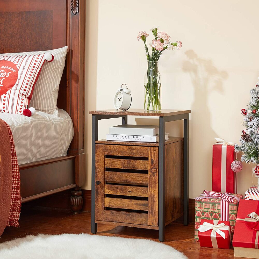 Louvred Door Side Table with Shelves