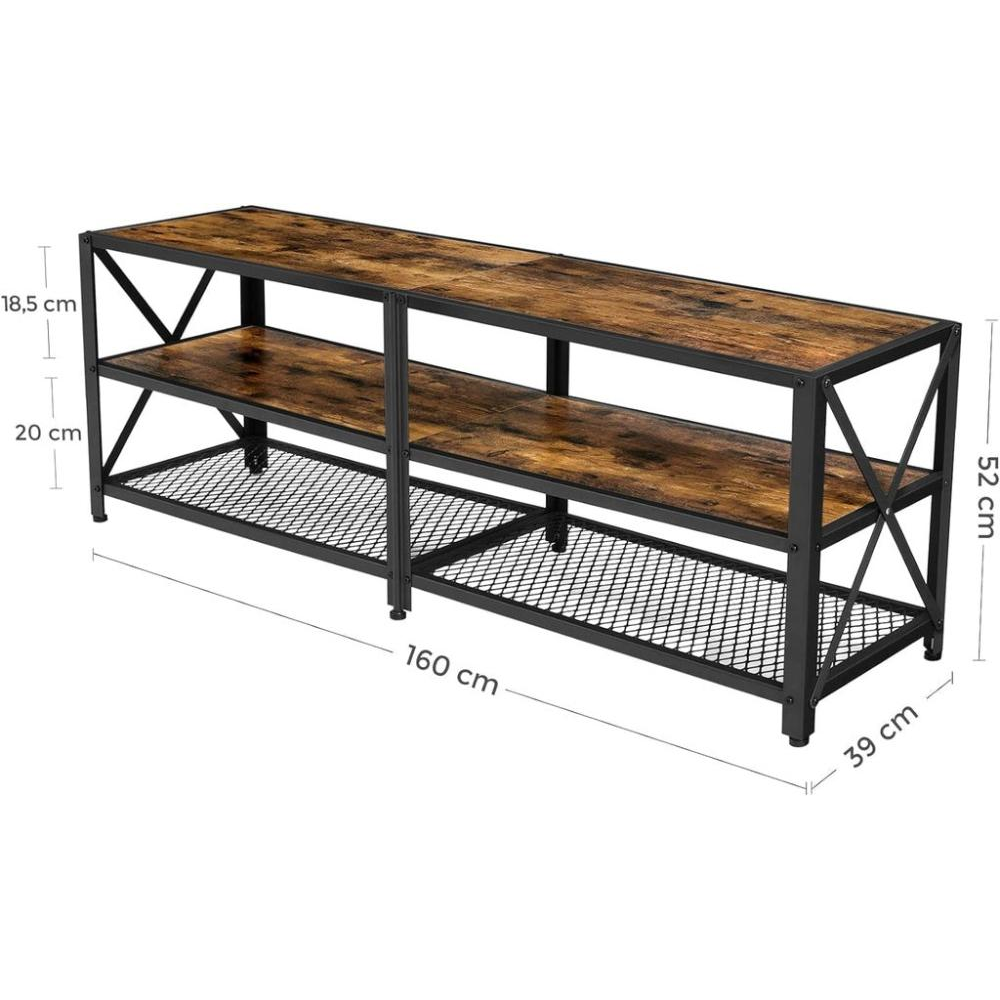 TV Cabinet Stand Low board for TVs up to 70 Inches - Vintage Brown/Black