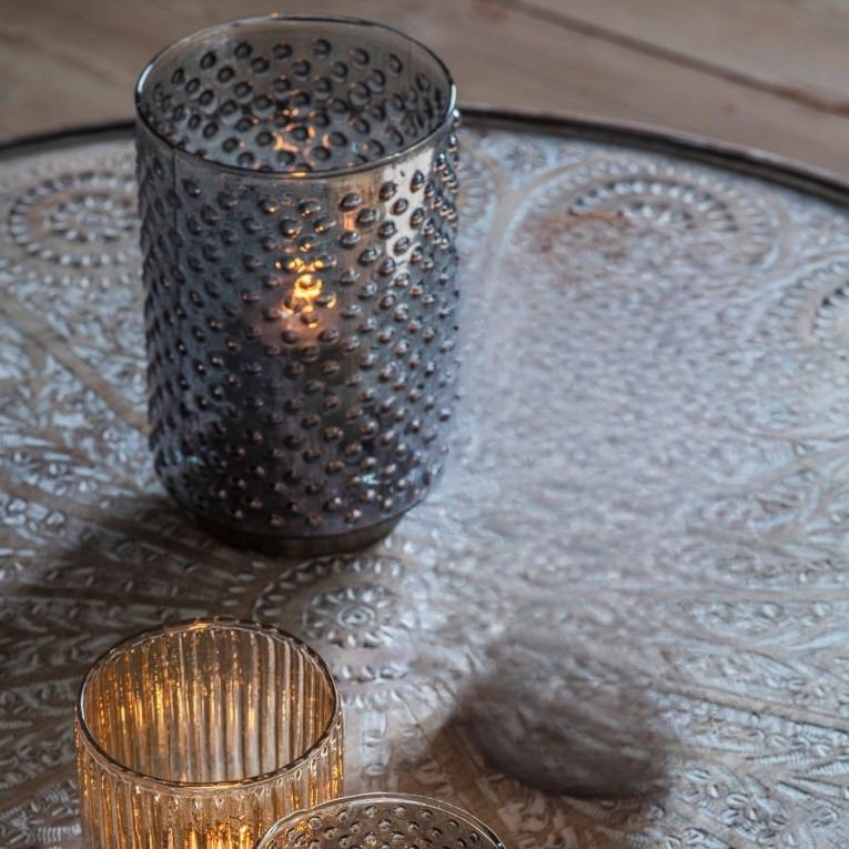 Chic Ambiance In Brushed Steel and Glass Candle Holder