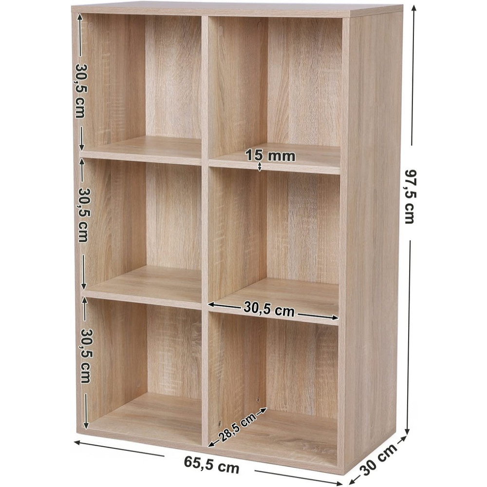 Wooden Shelving Bookcase with 6 Compartments