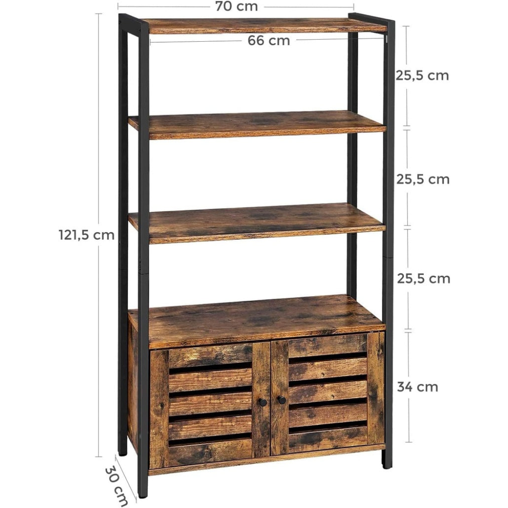 Storage 4 Tier Bookshelf with Louvred Doors