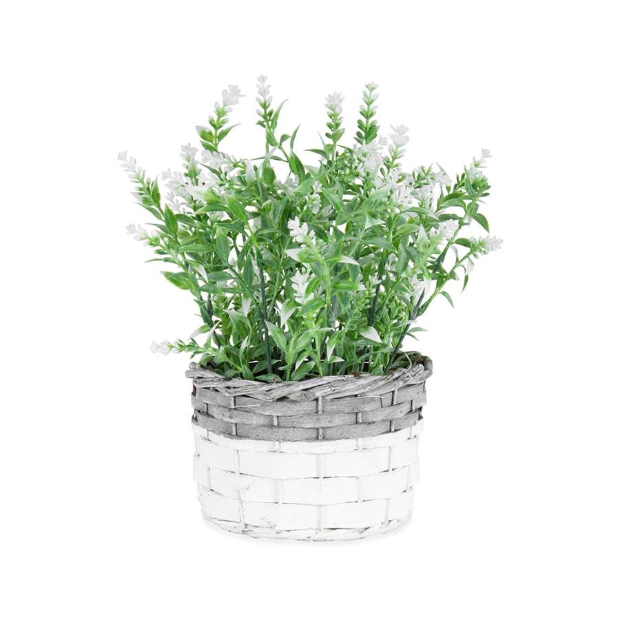 Artificial White-Stem Flower in Basket Planter