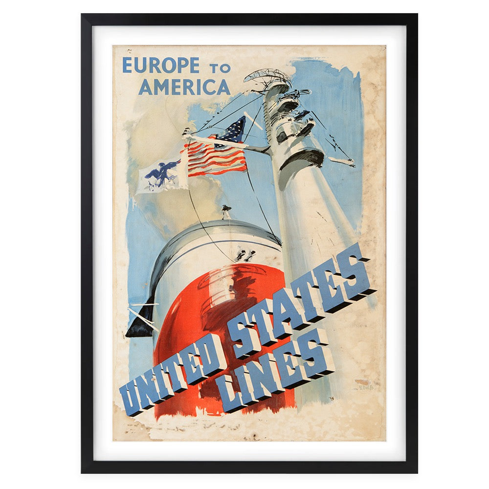 Europe America United States Lines 105cm x 81cm Framed A1 Art Print