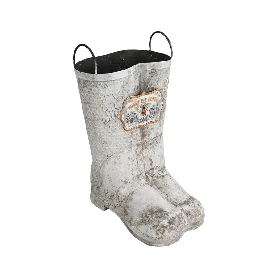 Sweet Bee Honey Gumboots Planter - Distressed White