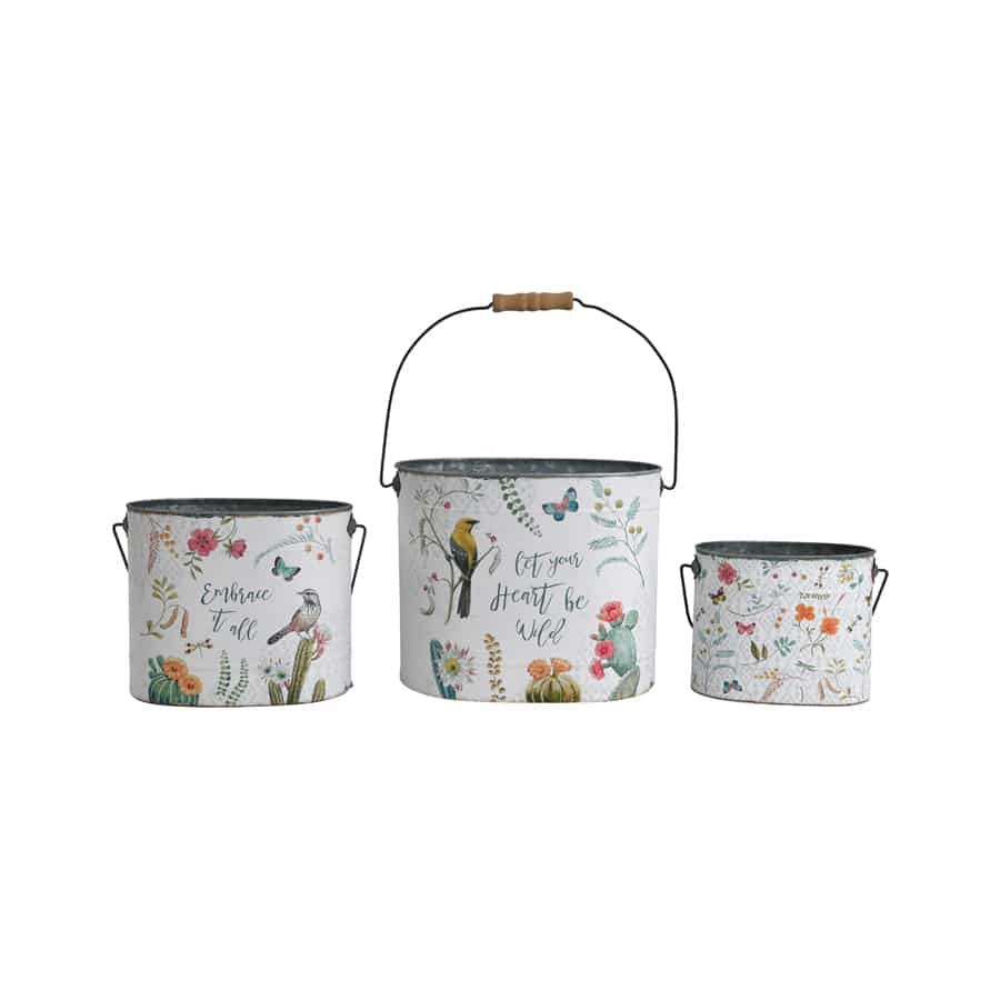 Birds & Butterflies Pot Planter Buckets Set of 3