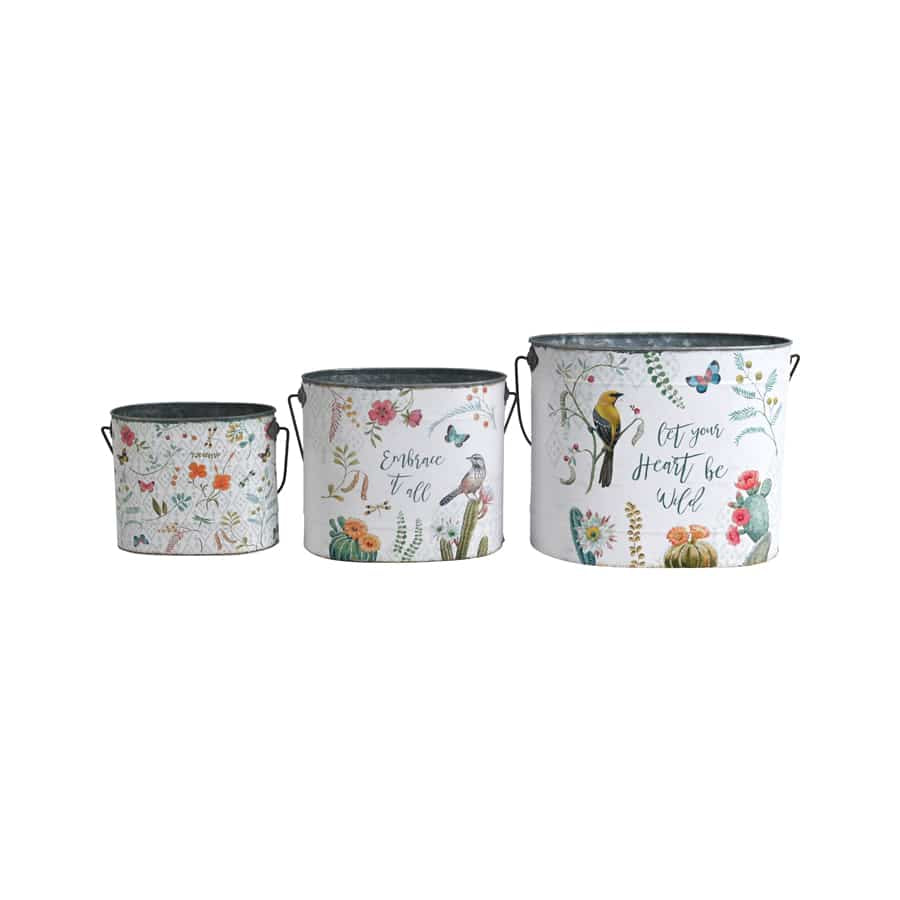 Birds & Butterflies Pot Planter Buckets Set of 3
