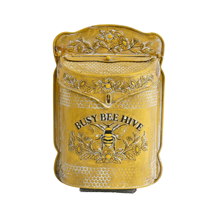 Vintage Busy Bee Hive Post Box - Distressed Yellow