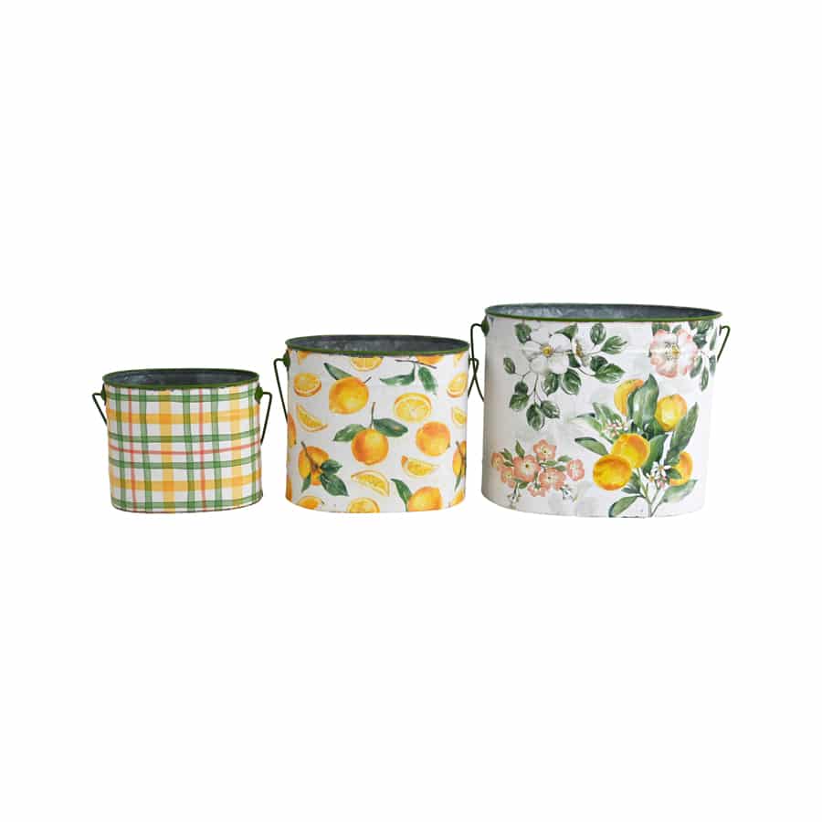 Summer Lemons Pot Planter Buckets Set of 3