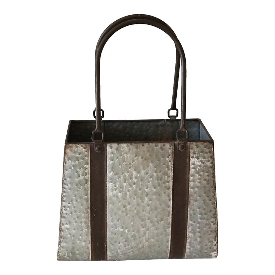 Galvanised Rust Straps Handbag Planter Small