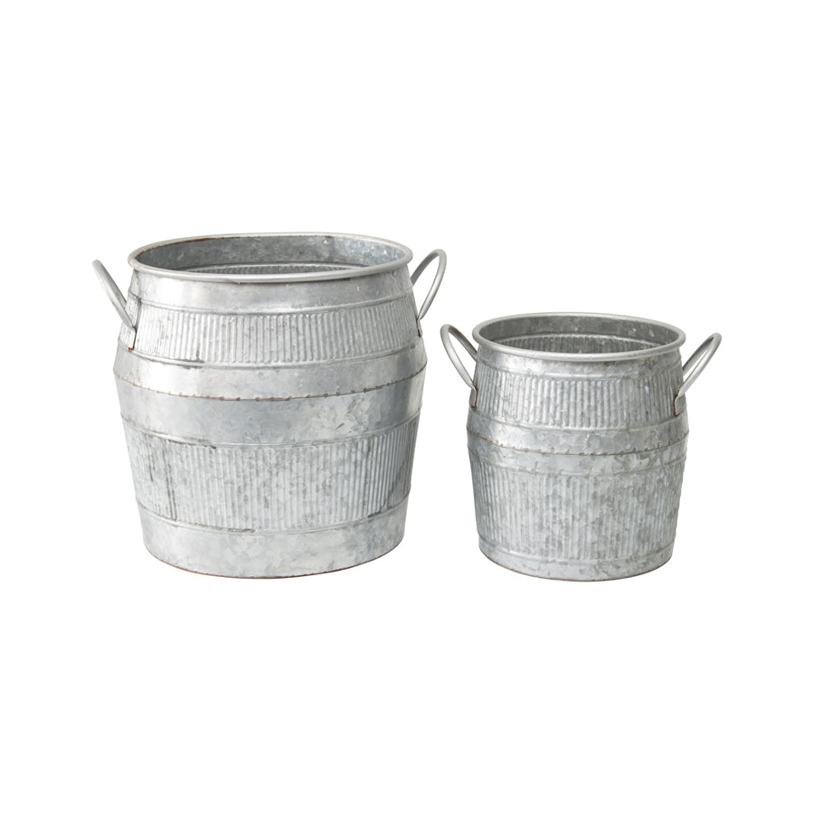 Nested Industro Chic Barrel Bucket Pot Planters Set of 2