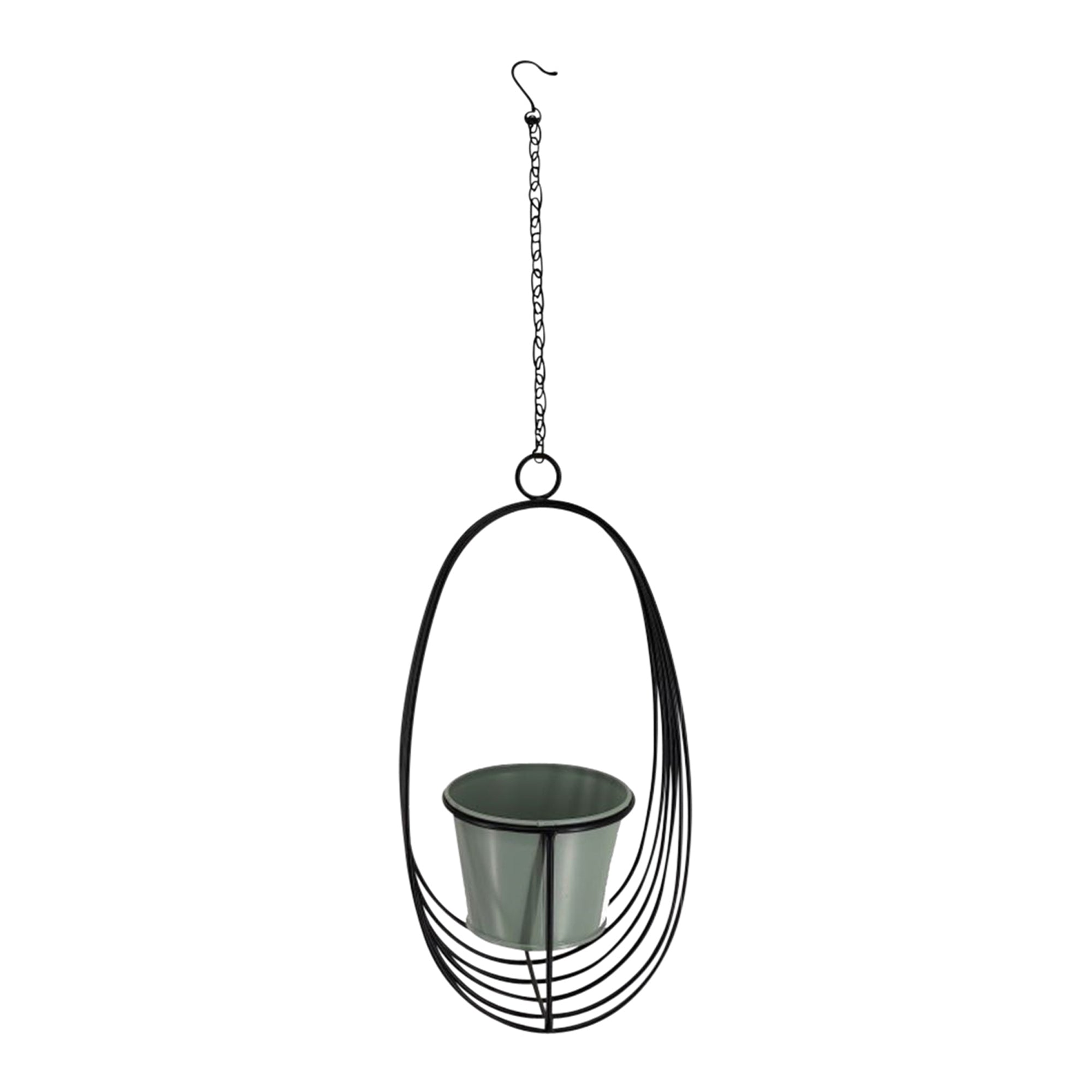 Contemporary Black Hanging Orb Pot & Chain Planter
