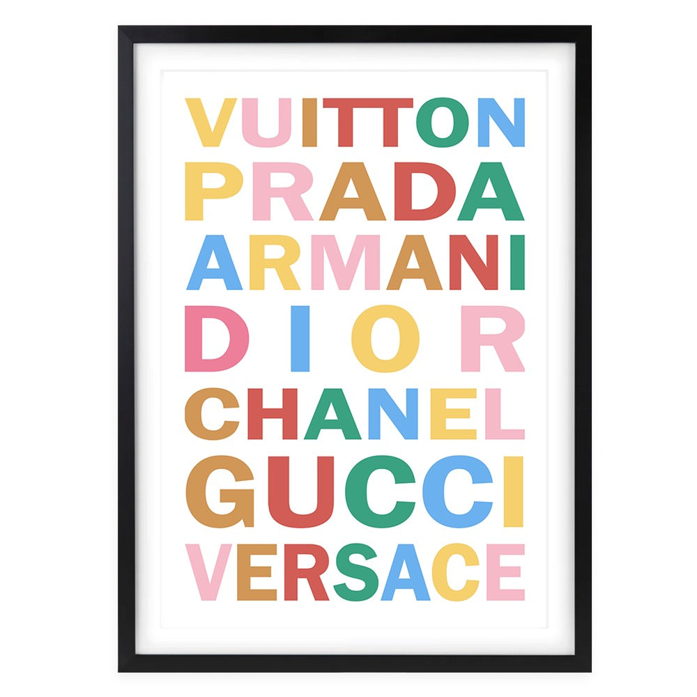 Fashion Names Bold Colour White 105cm x 81cm Framed A1 Art Print