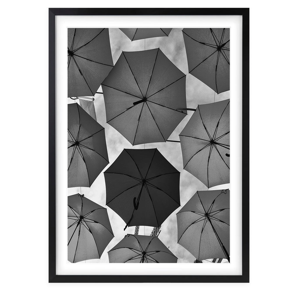 Monochrome Umbrellas 105cm x 81cm Framed A1 Art Print