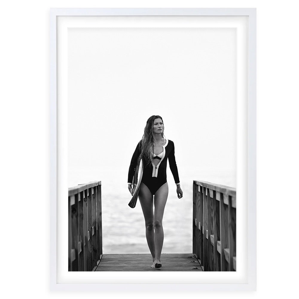 Lady with Surfboard 105cm x 81cm Framed A1 Art Print