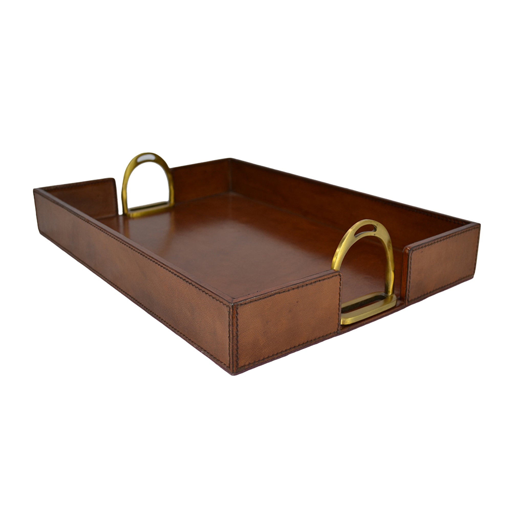 Leather Tray with Metal Stirrup Handles (Available in 3 Colors)