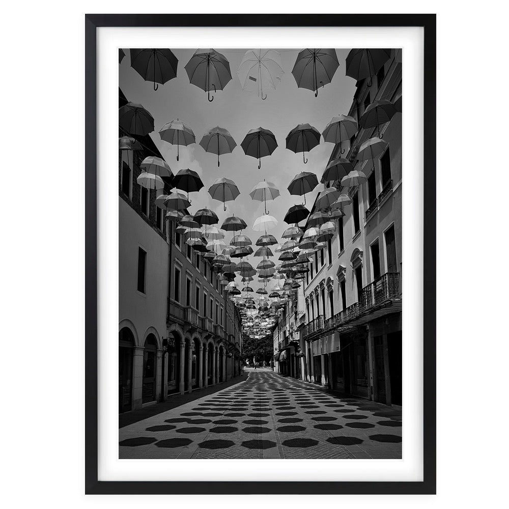 Umbrella Street 105cm x 81cm Framed A1 Art Print