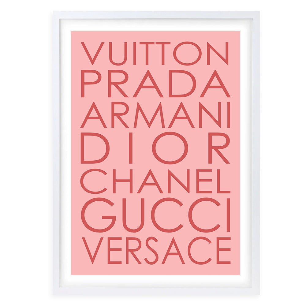 Fashion Names Pink On Pink 105cm x 81cm Framed A1 Art Print