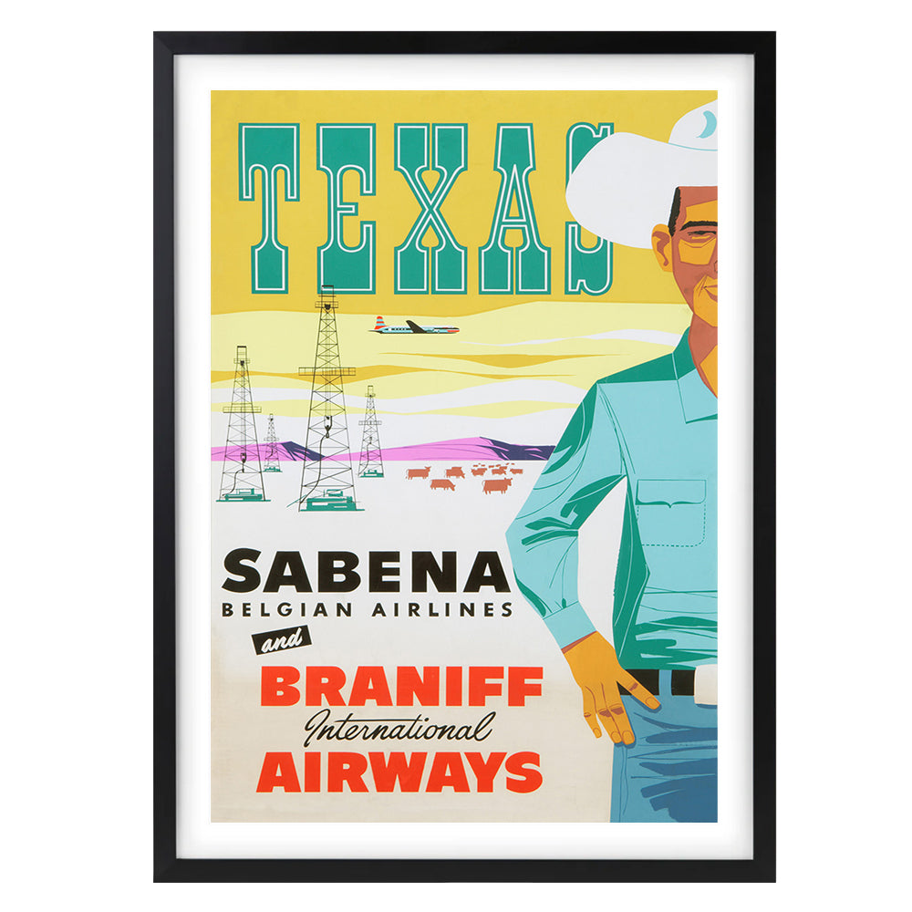 Texas Sabena & Braniff Airlines 105cm x 81cm Framed A1 Art Print