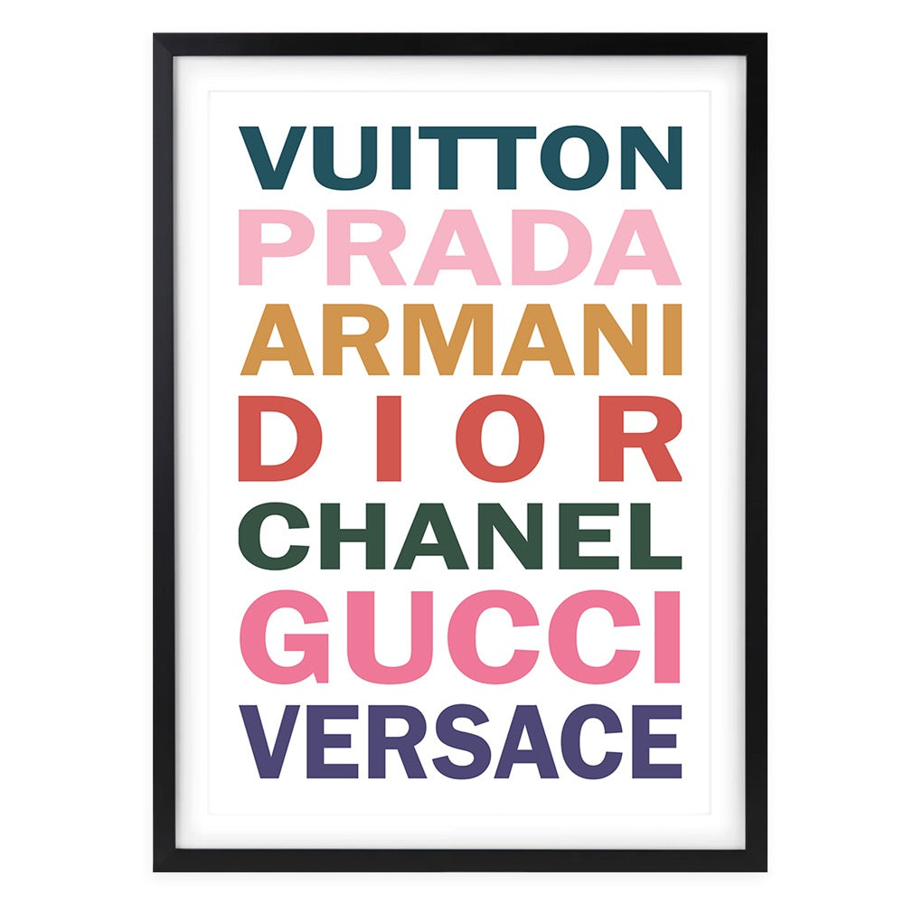 Fashion Names Bold Colour 105cm x 81cm Framed A1 Art Print
