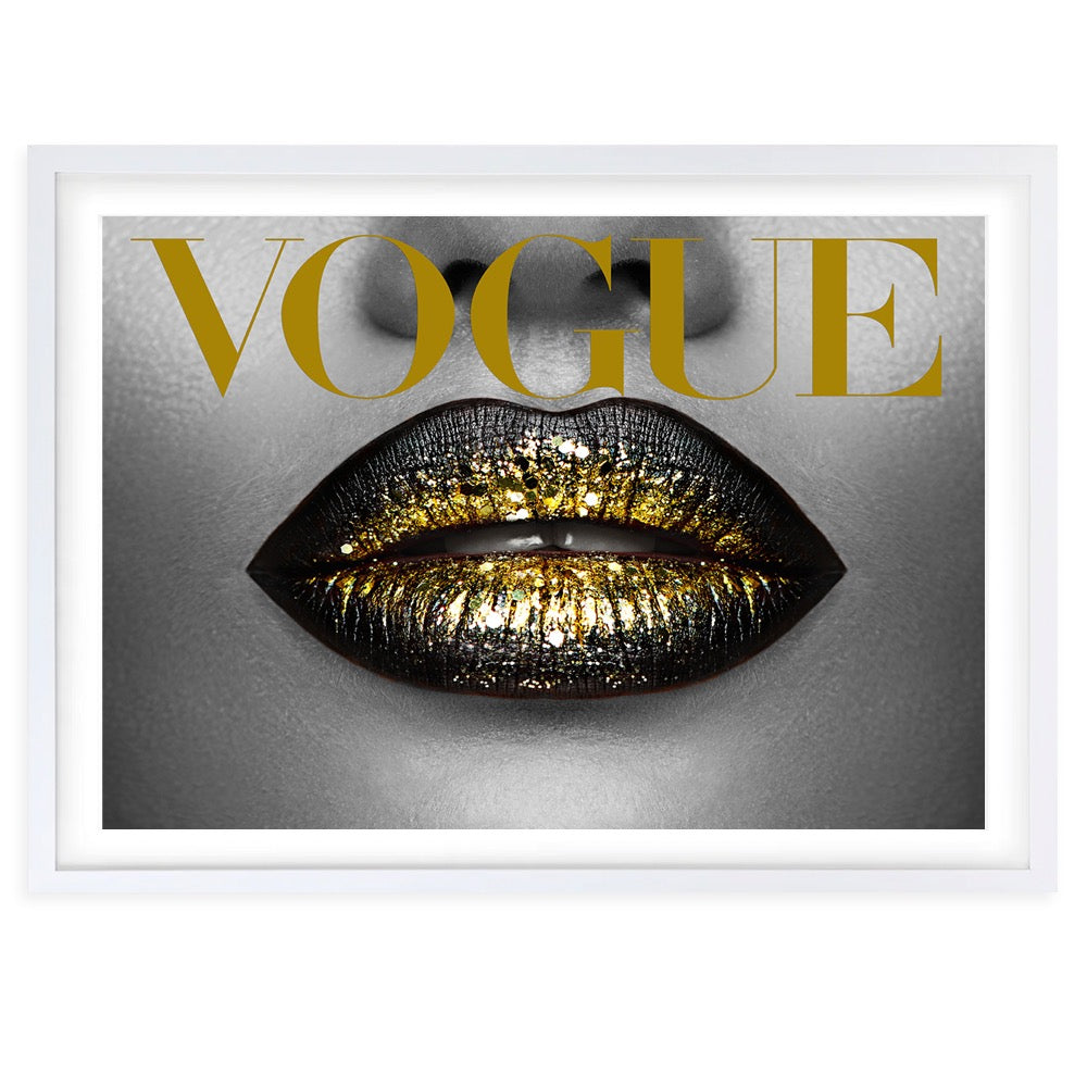 Gold Vogue Lips 105cm x 81cm Framed A1 Art Print