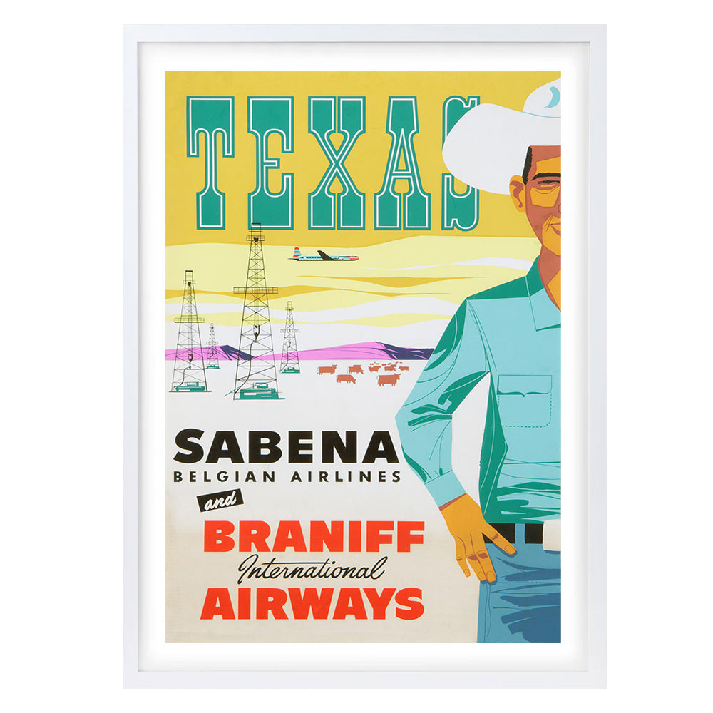Texas Sabena & Braniff Airlines 105cm x 81cm Framed A1 Art Print