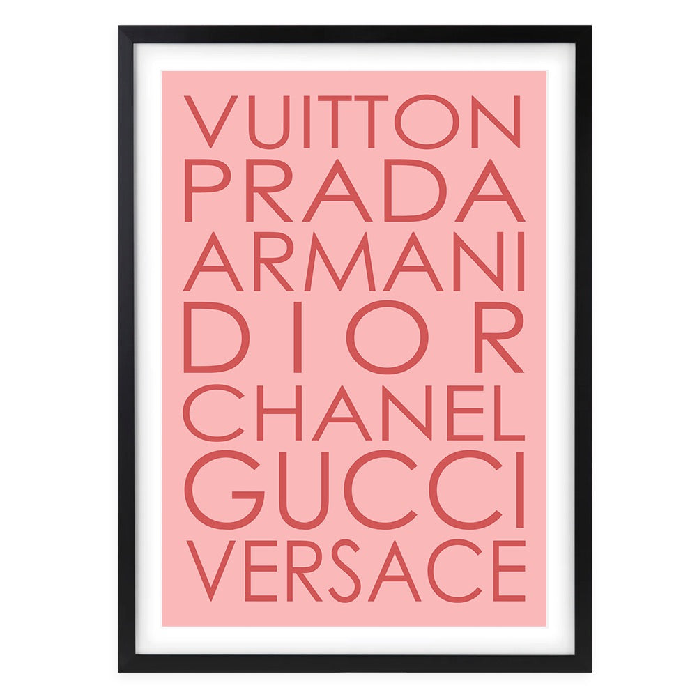 Fashion Names Pink On Pink 105cm x 81cm Framed A1 Art Print