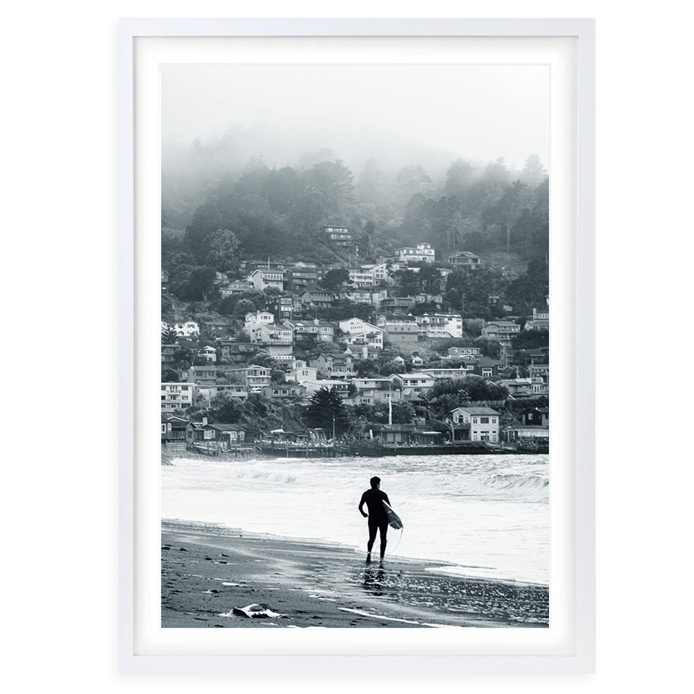 Misty Morning Surfer 105cm x 81cm Framed A1 Art Print