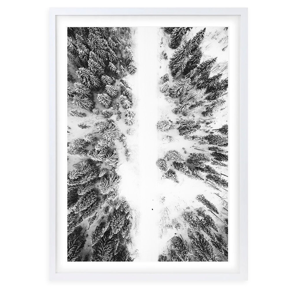 Snowy Forest Road 105cm x 81cm Framed A1 Art Print