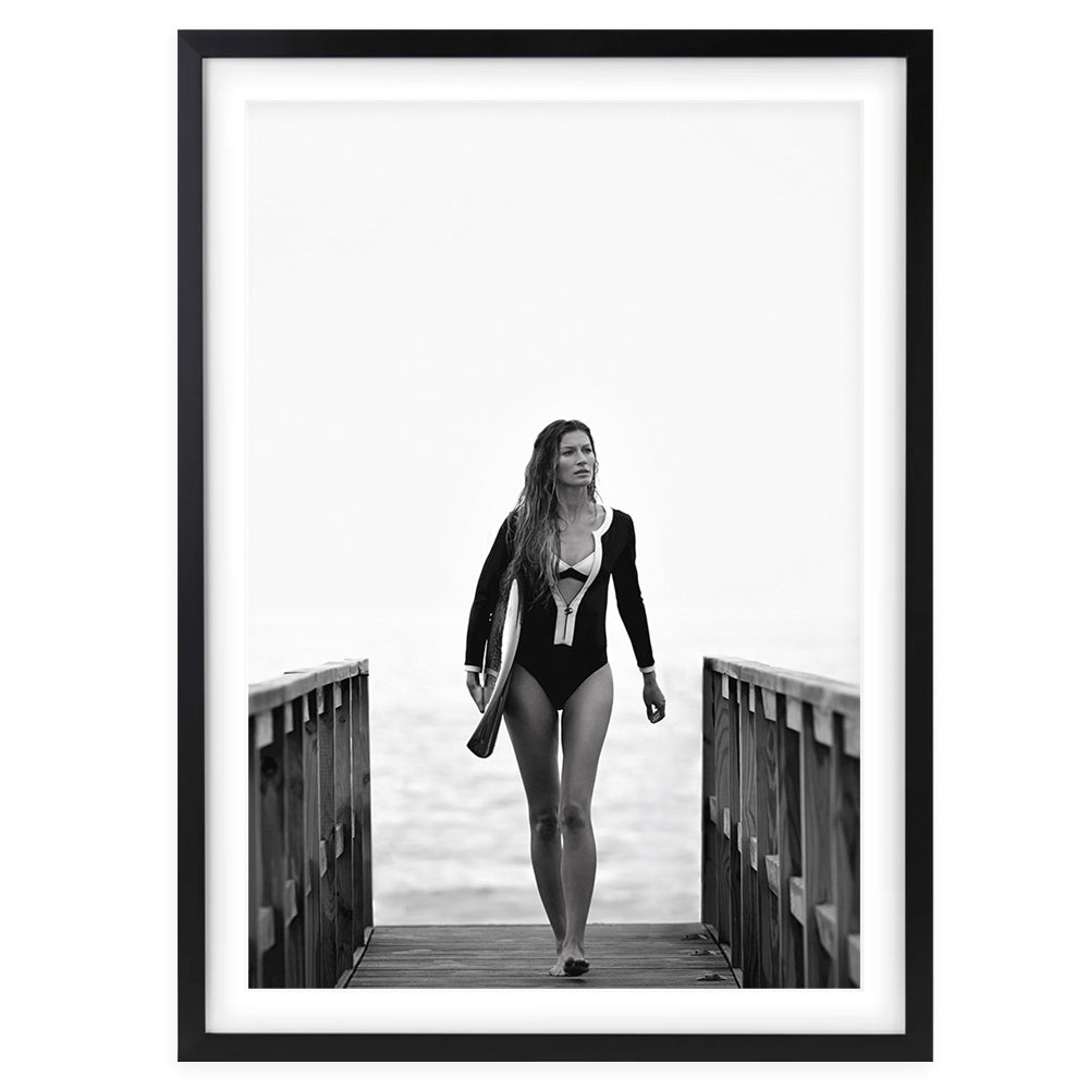 Lady with Surfboard 105cm x 81cm Framed A1 Art Print