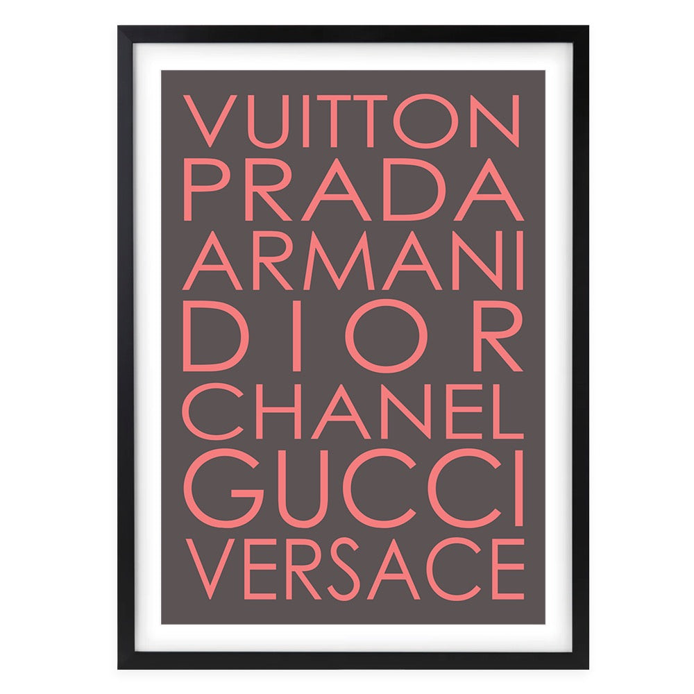 Fashion Names Regular Grey And Pink 105cm x 81cm Framed A1 Art Print