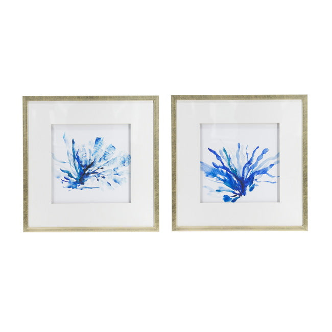 Abstract Blue Coral Framed Prints Set of 2