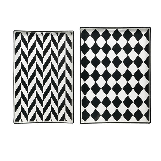 Black & White Patterned Set of 2 Trays