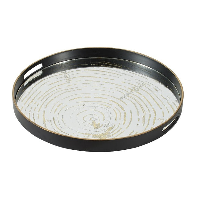 Black & Gold Mirror Round Tray