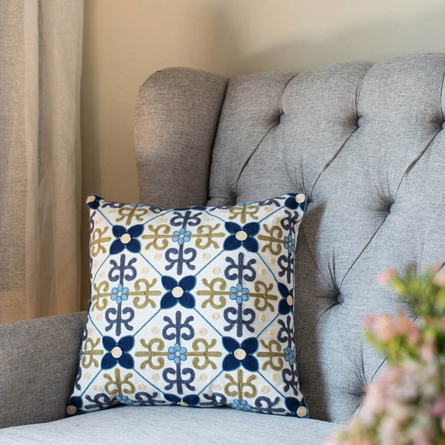 Deep Blue Embroidered Cushion