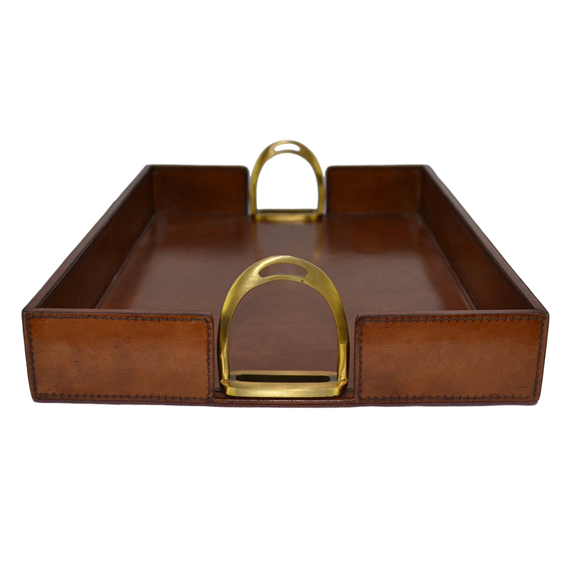 Leather Tray with Metal Stirrup Handles (Available in 3 Colors)