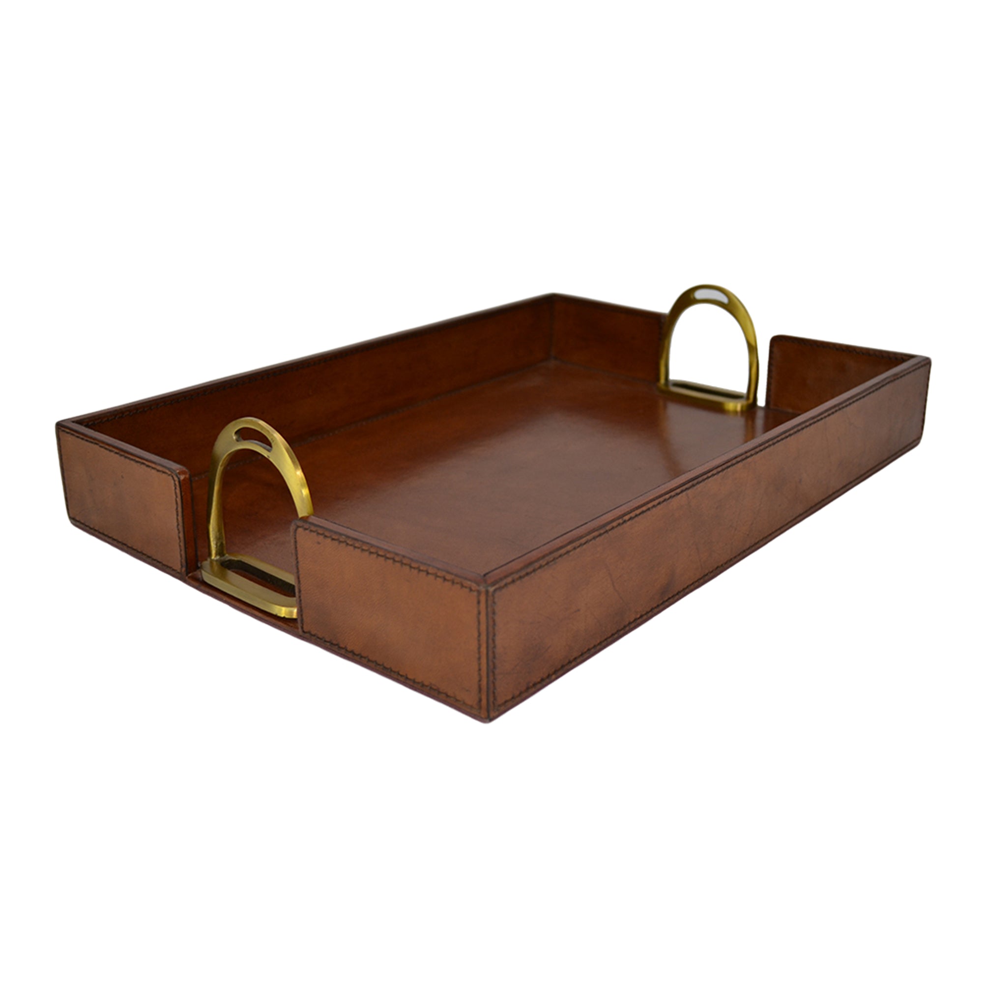 Leather Tray with Metal Stirrup Handles (Available in 3 Colors)