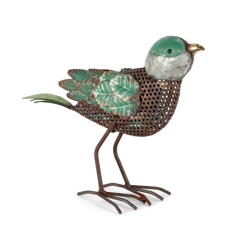 Green Home Decor Metal Bird Looking Ahead