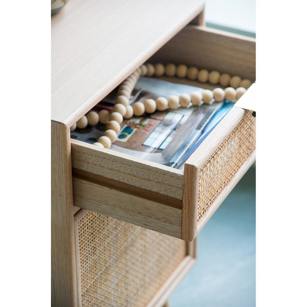 Pine And Rattan Mini Rattan Side Table