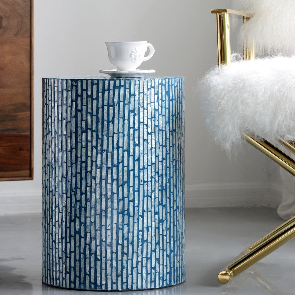 Round Blue Shell Stool Side Table