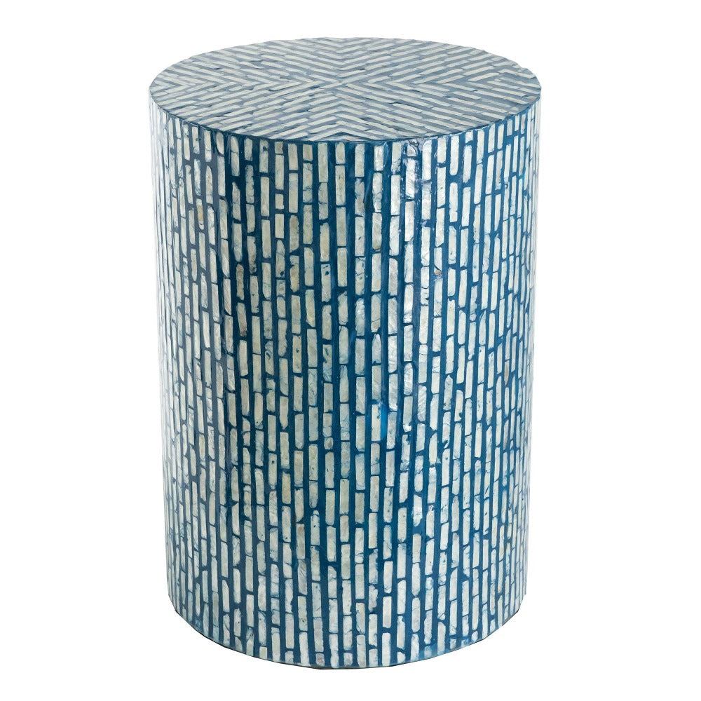 Round Blue Shell Stool Side Table