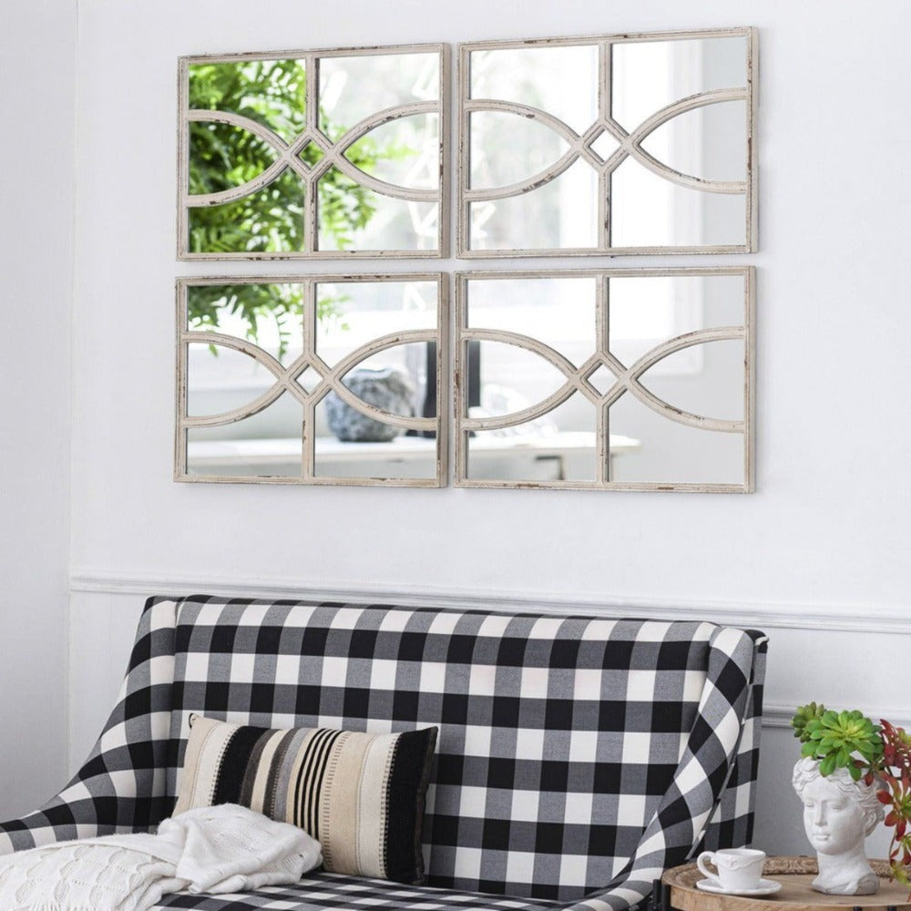 Set of 2 Rustic Carved Wall Mirror 60 X 40cms