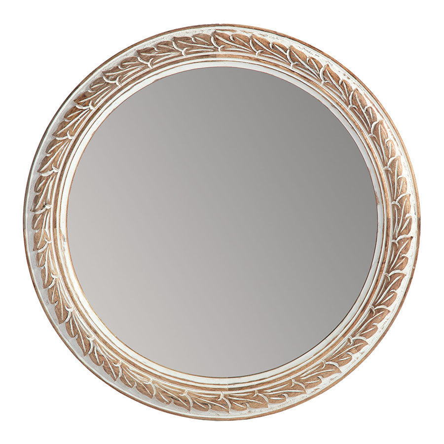 Round 'Leaves' Carved Wooden Wall Mirror