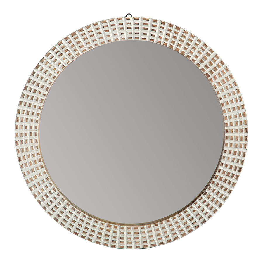 60cms Round Hamptons Carved Wooden Wall Mirror