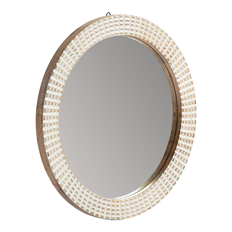 60cms Round Hamptons Carved Wooden Wall Mirror